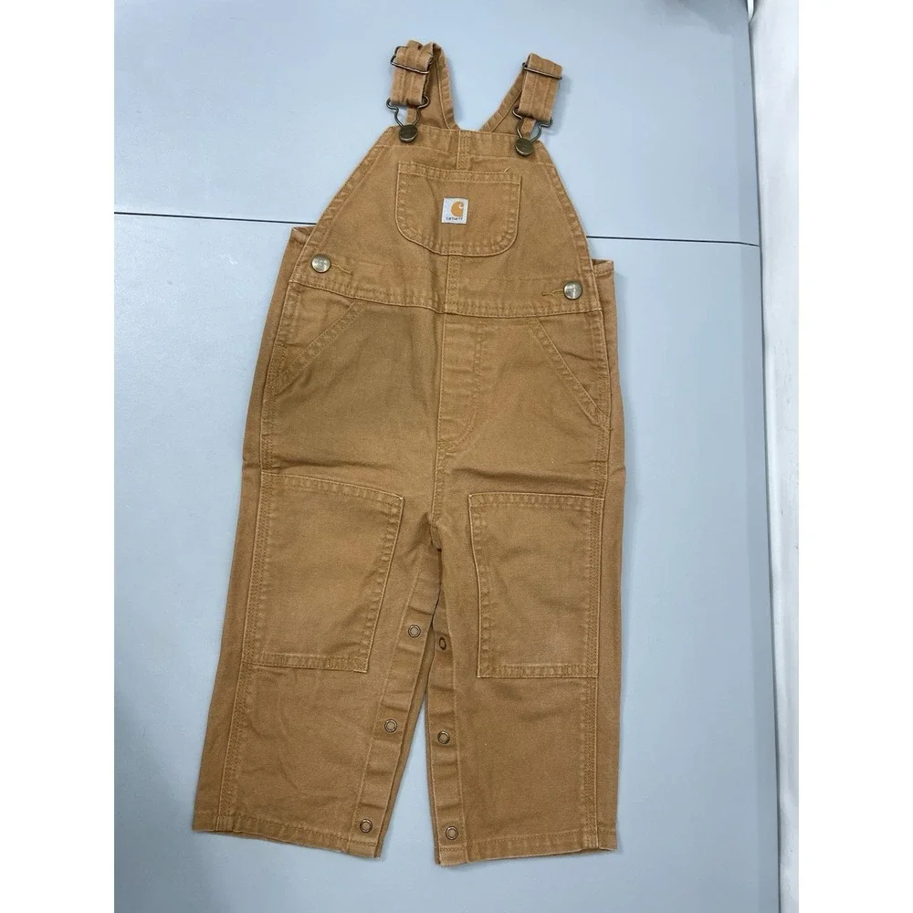 Carhartt Infant Canvas Bib Overalls Duck Canvas Double Knee Farmer Brown Kid 18M